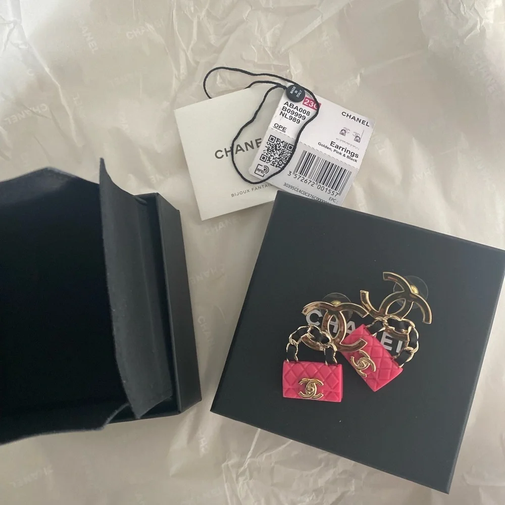Chanel Barbie Pink Bag Earrings with big CC